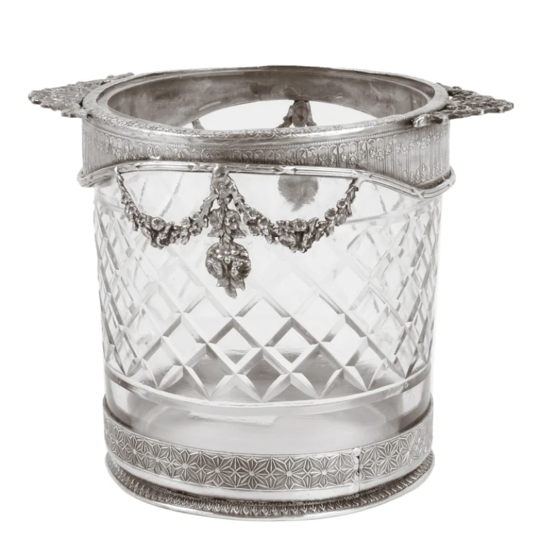 Flaskhållare - silver - 15 cm - mässing och glas
