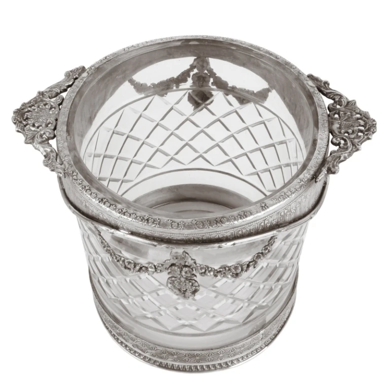 Flaskhållare - silver - 15 cm - mässing och glas