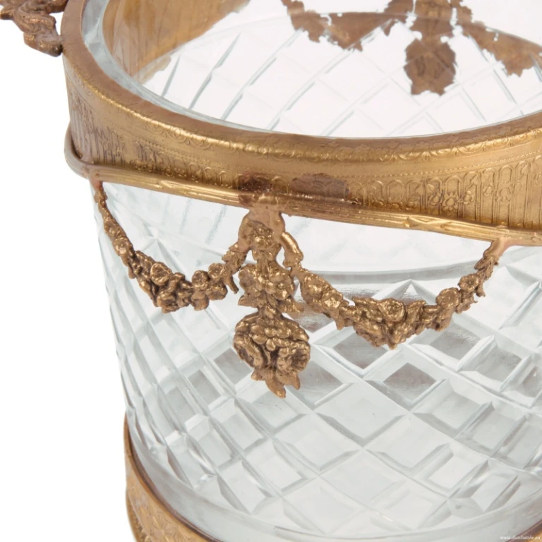 Flaskhållare - guld - 15 cm - mässing och glas