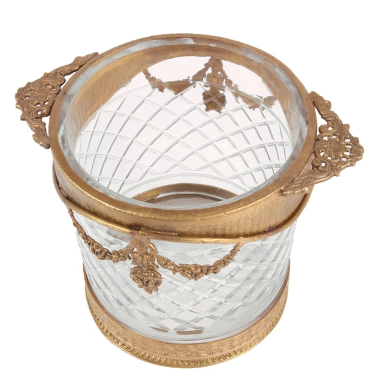 Flaskhållare - guld - 15 cm - mässing och glas