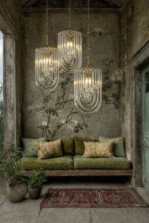 Dutch Style Kroonlampa Chelsea - 61 cm - guld - järn och glas