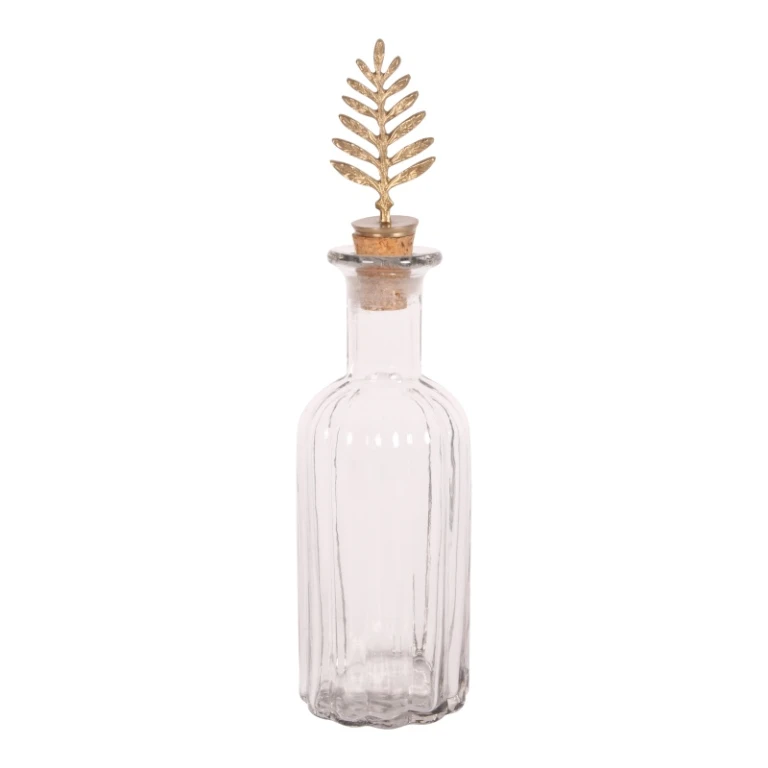 Dekorativ flaska med kork - 25 cm - guld - mässing och glas