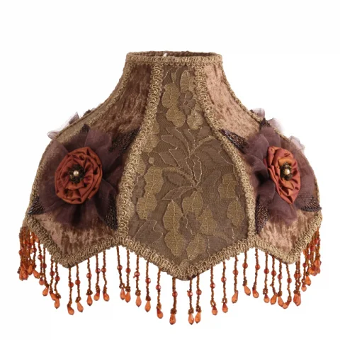 Lampenkap Victorian Dome Scallop 33 cm - Bruin - Stof